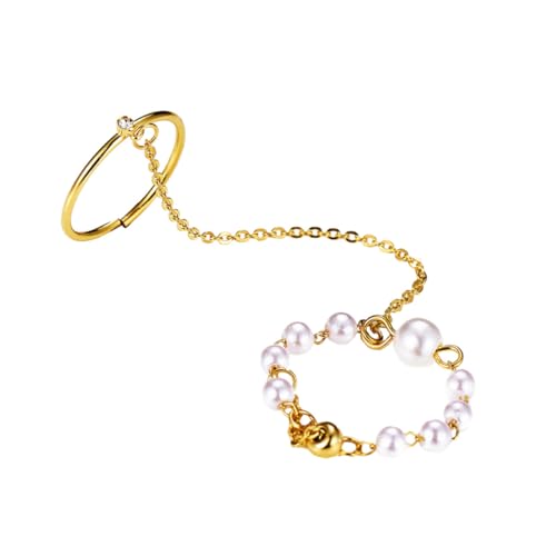 TOVINANNA Vintage Kettenring mit Kunstperle für Damen Stilvoller Kreativer Finger Schmuck für Besondere Anlässe als für Freundinnen und Familie von TOVINANNA