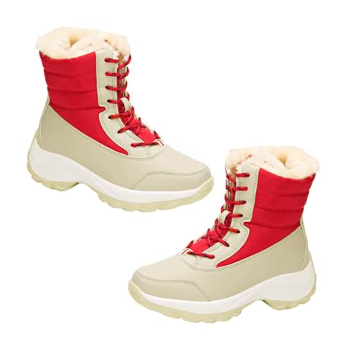TOVINANNA Warmer Damen Schneestiefel mit Fellfutter Wasserabweisend Rutschfest Mittelhoher Schaft Schnürung für Kalte Wintertage und Alltagsspaziergänge von TOVINANNA