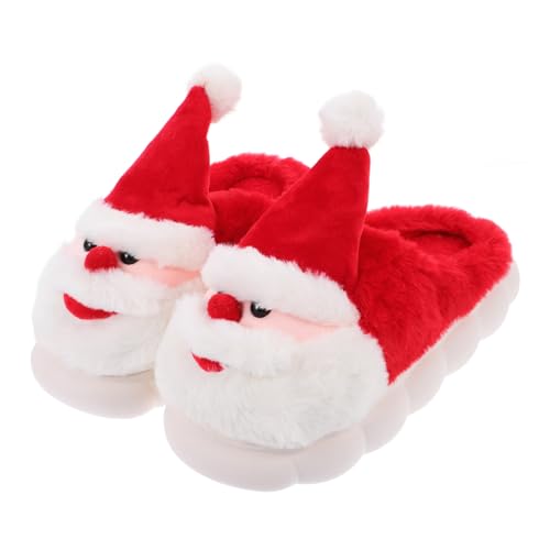 TOVINANNA Weiche Hausschuhe Damen mit Dicker Sohle Rutschfeste Winter Pantoffeln mit Santa Motiv Flauschige Warme Hüttenschuhe für Frauen Waschbare Gemütliche Haus Slipper Geschenkidee von TOVINANNA