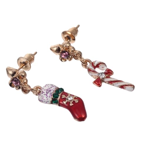 TOVINANNA Weihnachts Ohrstecker Asymmetrisch Cane Design Leichtes Legierungsohrschmuck Festliche Geschenkidee Damen Mädchen von TOVINANNA