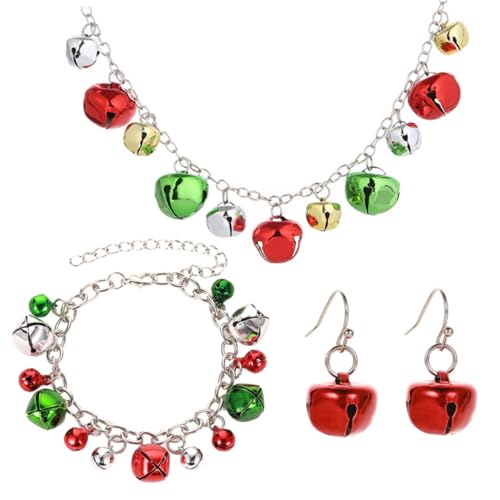 TOVINANNA Weihnachts Schmuckset mit Bunten Glocken Leichtes Metallanhänger Design Elegantes Halskette Armband Ohrringe Set für Damen und Mädchen Hautfreundlich Glänzend für Weihnachtsfeiern von TOVINANNA