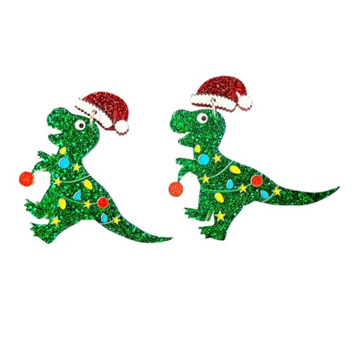 TOVINANNA Weihnachtsohrringe Damen Dinosaurier Design Bunte Weihnachtsbaum Ohrringe Baumeln Kreative Party Schmuck für Festliche Anlässe von TOVINANNA