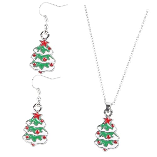 TOVINANNA Weihnachtsschmuckset Damen Silberfarbenes Weihnachtsbaum Halskette Ohrringe Set Partyaccessoire Festlicher Schmuck für Frauen von TOVINANNA