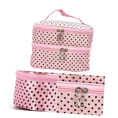 TOVINANNA Doppellagige Kosmetiktasche wasserdichte Handtasche Mit Großem Fassungsvermögen Kleine Gepunktete Kosmetik-Organizer Für Damen Für Reisen Und Unterwegs von TOVINANNA