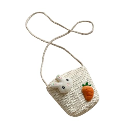 TOVINANNA Woven Beach Bag Mädchen Strohtasche Leicht Strapazierfähig Modisch Kleine Umhängetasche Für Outdoor Strandtasche Crossbody Bag Mit Cartoon Häschen Design von TOVINANNA