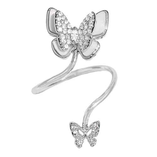 TOVINANNA Zierlicher Offener Ring für Frauen Verstellbarer Chic Finger Ring mit Strasssteinen Nageldekoration für Partys und Besondere Anlässe Silberfarben und Langlebig von TOVINANNA