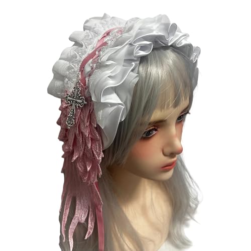 TOWARDSNAN Gothic Hair Accessoire Mit Weicher Spitze Und Metallkreuzen Dekoration Gothisches Spitzenhaarband Für Punkstile Kopfstücke von TOWARDSNAN