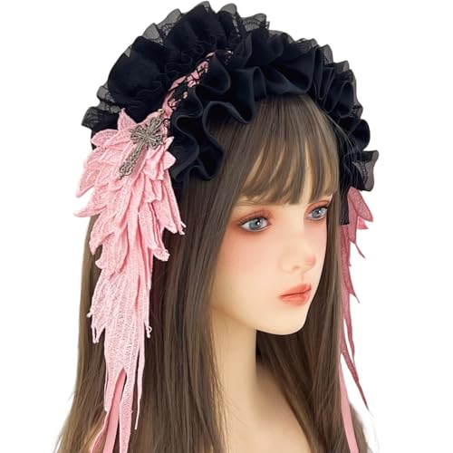 TOWARDSNAN Gothic Hair Accessoire Mit Weicher Spitze Und Metallkreuzen Dekoration Gothisches Spitzenhaarband Für Punkstile Kopfstücke von TOWARDSNAN