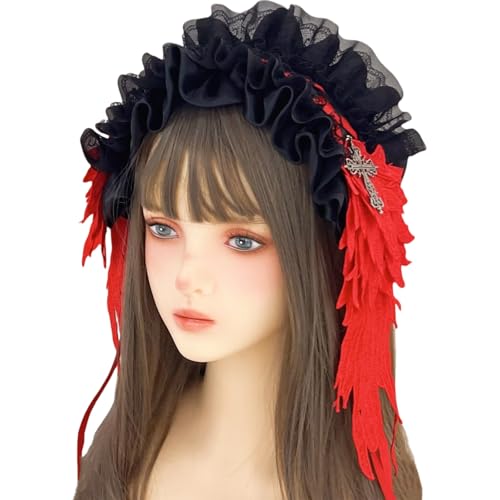 TOWARDSNAN Gothic Hair Accessoire Mit Weicher Spitze Und Metallkreuzen Dekoration Gothisches Spitzenhaarband Für Punkstile Kopfstücke von TOWARDSNAN
