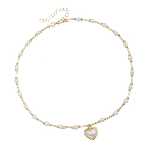 TOWARDSNAN Verstellbare Herzperlen Halskette Elegantes Schmuck Geschenk Für Ihren Lässigen Oder Abendlichen Verschleißpendellschlangenkette Einstellbare Nachahmung Perlen von TOWARDSNAN