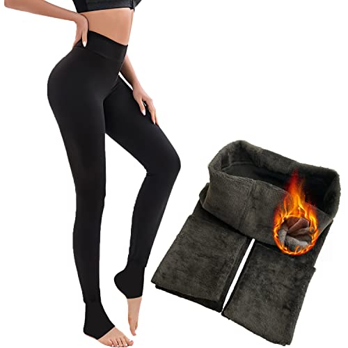 TOWINGO 2 Stück Thermo Leggings für Damen,Thermoleggings Winter, Hoher Taille Warme Gefütterte Leggings Mädchen, Schwarz von TOWINGO