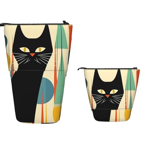 TOXOCMDKLE Federmäppchen mit großem Fassungsvermögen, Teleskop-Federmäppchen, Mitte des Jahrhunderts, moderne Kunst, Katze, Stifthalter, Pop-Up-Schreibwarenetui, einziehbare Stehstifte von TOXOCMDKLE