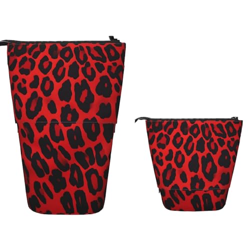 TOXOCMDKLE Federmäppchen mit großem Fassungsvermögen, Teleskop-Federmäppchen, rotes Leopardenmuster, Stifthalter, Pop-Up-Schreibwarenetui, einziehbare Stehstifte, Make-up-Kosmetiktasche für Bürobedarf von TOXOCMDKLE