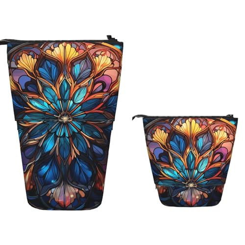 TOXOCMDKLE Federmäppchen mit großem Fassungsvermögen, Teleskop-Federtasche, Buntglasfenster, Stifthalter, Pop-Up-Schreibwarenetui, einziehbare Standstifte, Make-up-Kosmetiktasche für Bürobedarf von TOXOCMDKLE