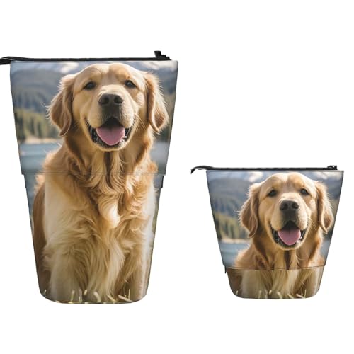 TOXOCMDKLE Federmäppchen mit großem Fassungsvermögen, Teleskop-Federtasche, Golden Retriever, Stifthalter, Pop-Up-Schreibwarenetui, einziehbare Stehstifte, Make-up-Kosmetiktasche für Bürobedarf von TOXOCMDKLE