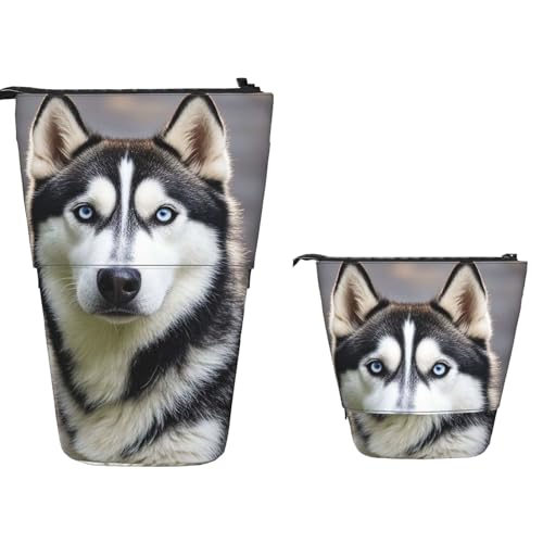 TOXOCMDKLE Federmäppchen mit großem Fassungsvermögen, Teleskop-Federtasche, Husky-Hunde, Stifthalter, Pop-Up-Schreibwarenetui, einziehbare Standstifte, Make-up-Kosmetiktasche für Bürobedarf von TOXOCMDKLE
