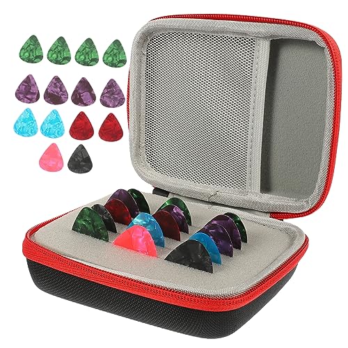 TOYANDONA Gitarrenplektrum Behälter Mit 15 Kunststoff Plektren Für E-Gitarre Und Folk Gitarre Tragbarer Organizer Für Gitarrenzubehör Plektrumhalter in Schwarz Rot von TOYANDONA