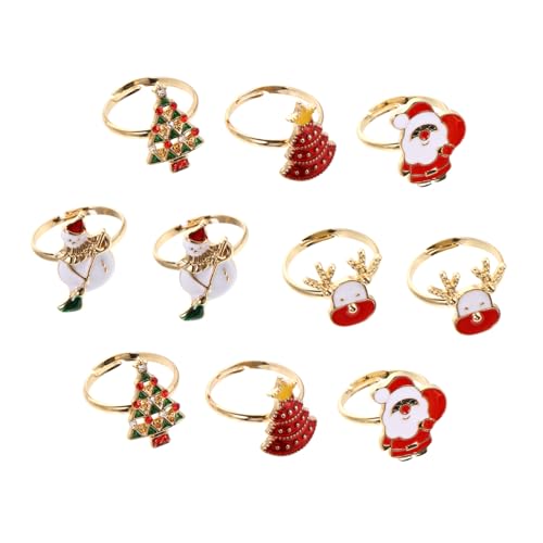 TOYANDONA 10 Stück Teiliges Verstellbares Weihnachts Fingerring mit Bunten Niedlichen Motiven Wie Weihnachtsbaum Weihnachtsmann und Schneemann Komfortabel Langlebig von TOYANDONA