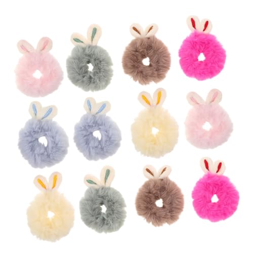 TOYANDONA 12 Stück Flauschige Haargummis Mit Häschenohren, Süßes Plüsch-haar-accessoire Für Kinder Und Mädchen, Bunte Elastische Pferdeschwanzbänder Für Kleinkinder, Pferdeschwanzhalter von TOYANDONA