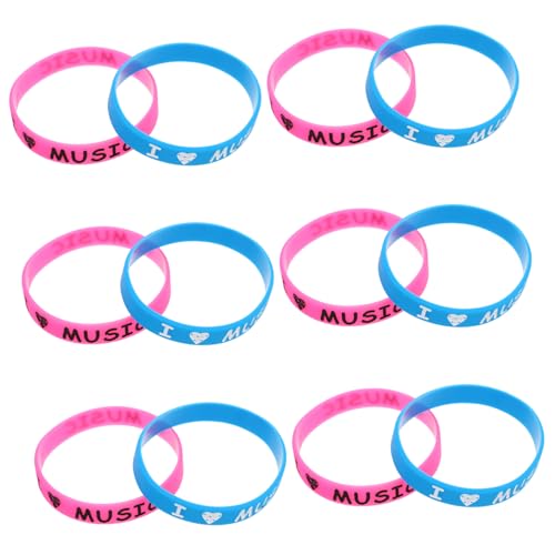 TOYANDONA 12 Stück Teiliges Bunte Silikonarmbänder mit I Love Music Stilvolles Eingelassenes Design Dehnbar Farbenfroh für Musikliebhaber als Party und Konzert Accessoires von TOYANDONA