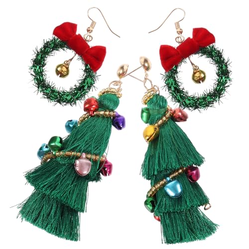 TOYANDONA 2 Paare Weihnachtsohrringe Damen Baumelnde Weihnachtsbaum Ohrringe mit Glocken und Tassel für Festliche Anlässe und Partymode von TOYANDONA