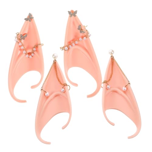 TOYANDONA 2 Stück Feenohrringe mit Perlenkette Zarte Elfenohren Ohrstecker mit Schmetterlingsanhängern Modische Cosplay Ohren für Frauen Vielseitig Tragbar zu Kostümpartys und Alltag von TOYANDONA