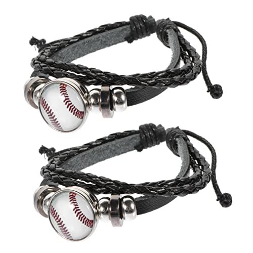 TOYANDONA 2stücke Geflochtene Handgelenk Dekorationen Handgelenk Ketten Mit Baseball Perle Armbandschmuck Für Damen Herren von TOYANDONA
