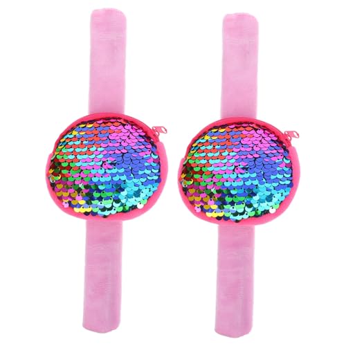 TOYANDONA 2 Stück Pailletten Slap Armband mit Münzbeutel Kinderparty Armband Hautfreundlich Polyester Stahl Wristbands von TOYANDONA