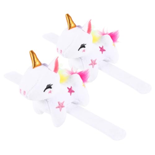 TOYANDONA 2 Stück Plüsch Einhorn Slap Armbänder aus Weichem PP Baumwolle Material Kuschelige Handgelenkband für Mädchen Niedliche Party Mitgebsel Hautfreundlich und Langlebig von TOYANDONA