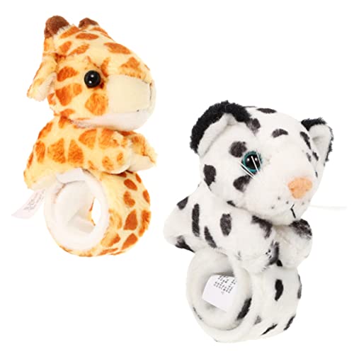 TOYANDONA 2 Stück Plüsch Schnapparmband mit Giraffe und Schneeleopard Kinderarmband Kuscheltier Design Leicht und Bequem für Party Geburtstag Kinderfest als Mitbringsel von TOYANDONA