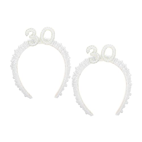 TOYANDONA 2St Perlenstirnband geburtstagsgeschenk Kopfschmuck zum Geburtstag alles zum geburtstag stirnband Geburtstags-Stirnband für Frauen Festival-Haarband Aluminiumlegierung Weiß von TOYANDONA