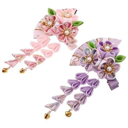 TOYANDONA 2stücke Fächer-haarspange Im Japanischen Stil Mit Blumenquaste Haarnadeln Für Damen Kopfbedeckungen Haarschmuck Haarspangen Für Bräute Haarnadeln Damen Haarschmuck von TOYANDONA