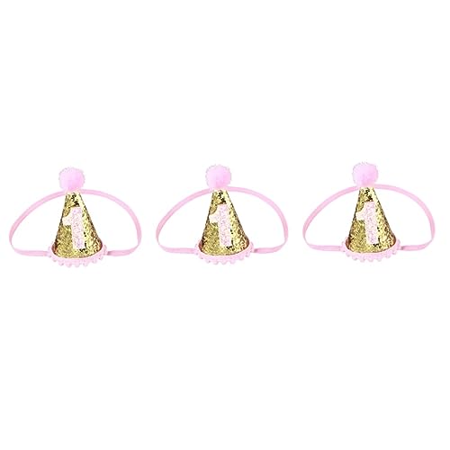 TOYANDONA 3 Stk Glitzer-Geburtstagsmütze für Babys haarschmuck hair accessories Mädchen Hüte Haarschmuck für Kinder Haarbänder Plüschball-Geburtstagsmütze -Partyhut Popularität von TOYANDONA