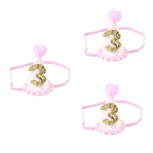 TOYANDONA 3 Stk Glitzer-geburtstagsmütze Für Babys 3. Bday-hut 3 Jahre Geburtstags-stirnband 3. Geburtstag Erster Geburtstagshut Mütze Für Babymädchen Zahlenhut Kleine Junge Haarring Rosa von TOYANDONA