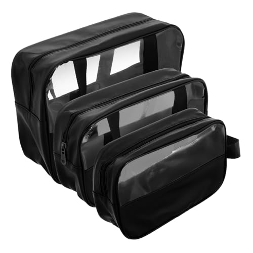 TOYANDONA 3 Teiliges Set Transparente Kosmetiktasche Set Reise Make Up Tasche Make Up Organizer Tasche wasserdichte Kulturtasche Klares PVC Schwarz von TOYANDONA