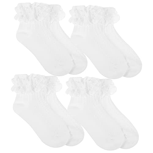 TOYANDONA 4 Paare Baumwollsocken Aus Spitze Spitzensocken Für Kleinkinder Knöchelsocken Spitze Rüschensocken Für Kleinkinder Baby-spitzensocken Mädchen Baumwolle Prinzessin Weiß Kindersocken von TOYANDONA