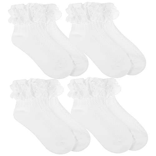 TOYANDONA 4 Paare Baumwollsocken Aus Spitze Rüschensocken Für Kleinkinder Baby-spitzensocken Spitzensocken Für Kleinkinder Babysocken Baumwolle Weiß Tanzen Socken Mädchen Frühling Und Herbst von TOYANDONA