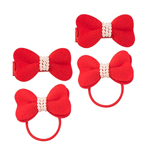 TOYANDONA 4stücke Teiliges Mädchen Haarschmuck Mit Perlen-schleifen-haarspangen Und Haargummis Klassische Rote Clips Für Kleinkinder Stilvolles Haaraccessoire Für Süße Outfits von TOYANDONA
