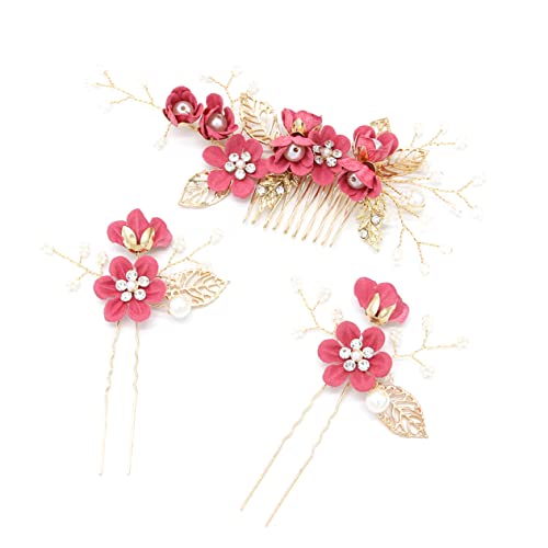 TOYANDONA 4 Stück Haarspangen Für Mädchen Hanfu Haarspange Braut Haarkamm Floral Brautschmuck Haarkamm-clip Kamm Für Die Braut Perlen-strass-brauthaarkämme Tag Blumen Fräulein Haarnadel von TOYANDONA