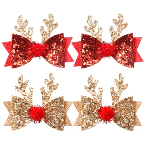 TOYANDONA 4 Stück Hirsch Cosplay glitzernde rote Schleifenklammern glänzender Schnappclip kinder haarschmuck haarklammer set Hochzeit Haarnadeln Stock Haarspangen Seitenclip Metall von TOYANDONA