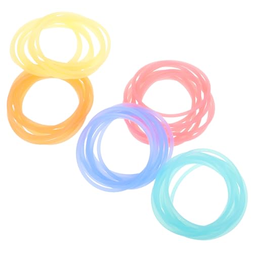 TOYANDONA 50 Stück Leuchtende Silikonarmbänder Elastische Gummi haarbänder in Leuchtendem Rot Blau Grün Gelb Orange Dehnbar und Langlebig für Outdoor spiele Karneval Partygeschenke und von TOYANDONA