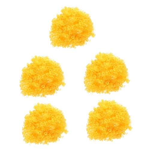 TOYANDONA 5 Stücke Cosplay Clown Perücke Gelb Lockige Afro Perücke Für Männer Frauen Maskerade Party Kleid Zubehör von TOYANDONA