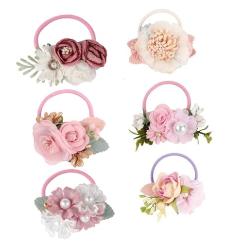 6St Blumenstirnband für Kinder hair accessories for girls Elastische Haarbänder für Kinder Haarschmuck mit rosa Blumen Haargummis kleine Gummibänder für Haare Pferdeschwanzhalter von TOYANDONA