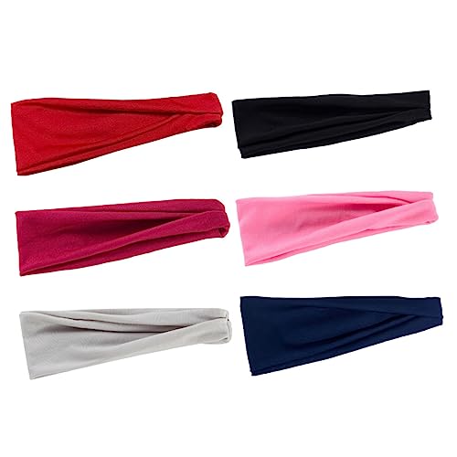 TOYANDONA 6Stücke Elastische Haarbänder für Damen und Herren Rutschfestes Sport Stirnband Farben Rot Schwarz Weinrot Hellgrau für Yoga Workout Makeup von TOYANDONA
