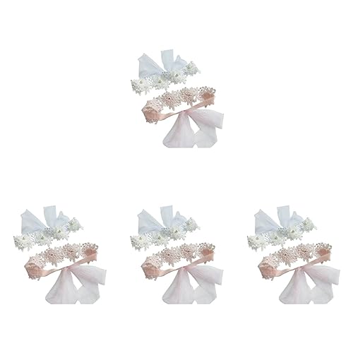 TOYANDONA 8 Stk Spitzenstirnband Monatliches Haarband Für Babys Mit Blumenmuster Glitzer Stirnbänder Baby Blumenkranz Blumenkopfschmuck Für Säuglinge Perle Kleine Prinzessin Ohrring Weiß von TOYANDONA