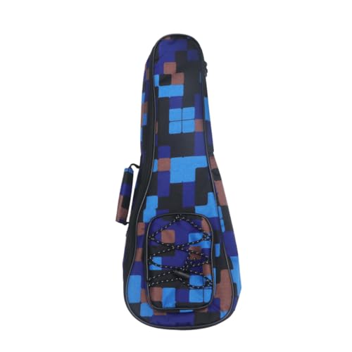 TOYANDONA Cotton Padded Ukulele Bag mit Kariertem Blumenmuster Doppelte Schultergurte Gepolsterter Rucksack für Männer und Frauen Verstellbare Trageriemen Frontnetz Tasche Stabile von TOYANDONA