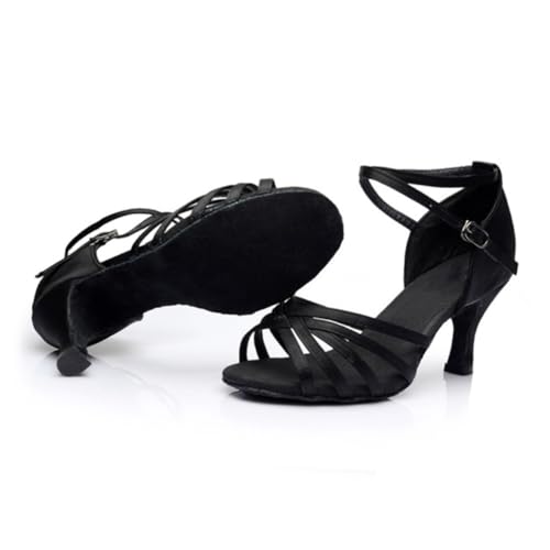 TOYANDONA Damen High Heel Sandalen Absatz Soft Sohle Satin Latin Tanzschuhe Schwarz Sommer Sandaletten Modisch Angenehm für Tanz Arbeit Alltag von TOYANDONA
