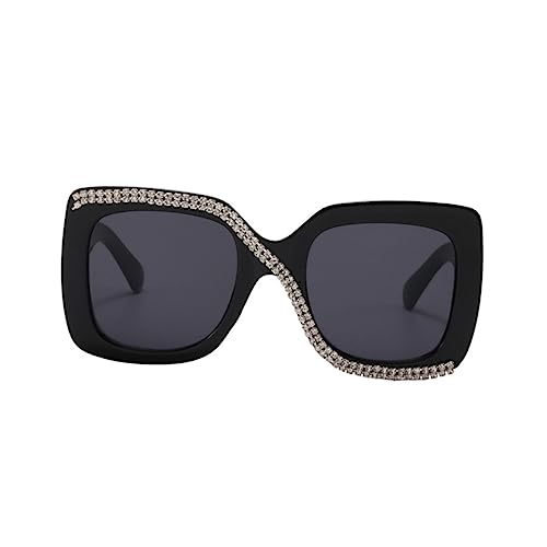 TOYANDONA Damen Retro Sonnenbrille im Quadratischen Design Uv Schutz für Runde Gesichter für Festivals Strandpartys und Outdoor Aktivitäten Schwarz Granit von TOYANDONA