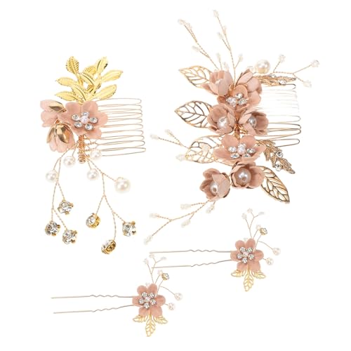 TOYANDONA 4 Stück Brauthaarschmuck Roségold Kristallblumen-perlen-haarspange Brautkamm Brauthaarteil Braut Haar Pin Haarschmuck Grün Strass Braut Haarkamm Damen Hochzeit Blumendekoration von TOYANDONA