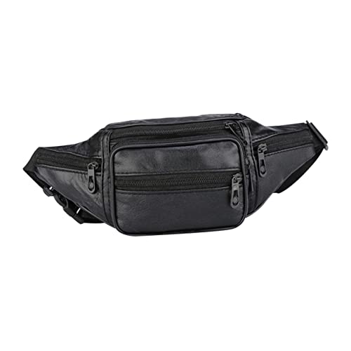 TOYANDONA Herren Gürteltasche Bauchtasche klein Taille Lauftasche im Freien Herrenleder -Tailentasche Tasche Fanny Hüfttasche mit Mehreren Taschen Laufgürtel Rindsleder Black von TOYANDONA